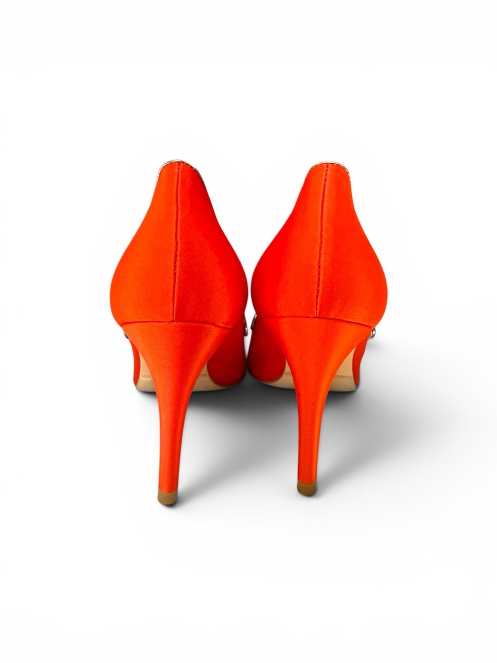 NWOT Boden Orange Double-Strap Peep-Toe Heels with Metallic Trim - Picture 7 of 7